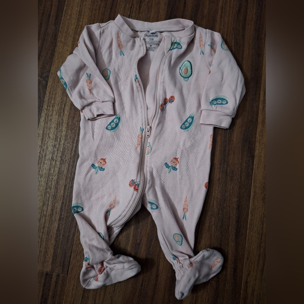 5/$20 Pekkle 3M Pink Kids Avocado Veggie Zip Up Footed Pajamas Sleeper